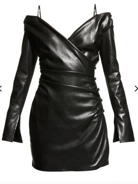 NANUSHKA Moha Faux-Leather Long-Sleeve Mini Dress, Medium, NWOT